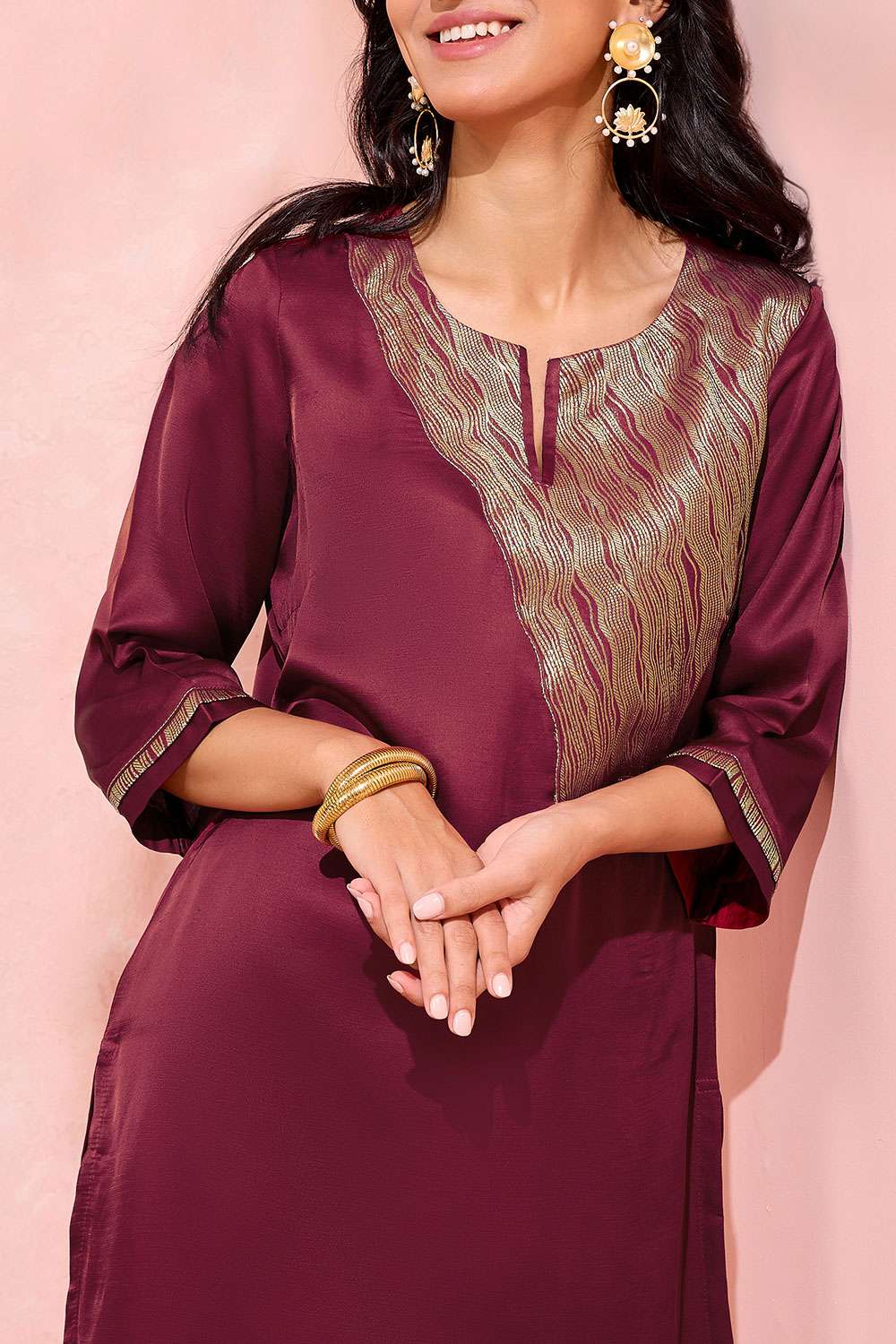 Dark Pink Viscose Brocade Kurta image number null