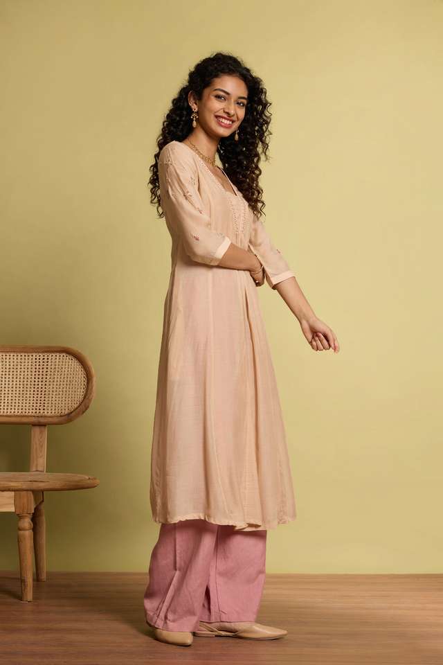 Beige Viscose Embroidered Kurta thumbnail image number null