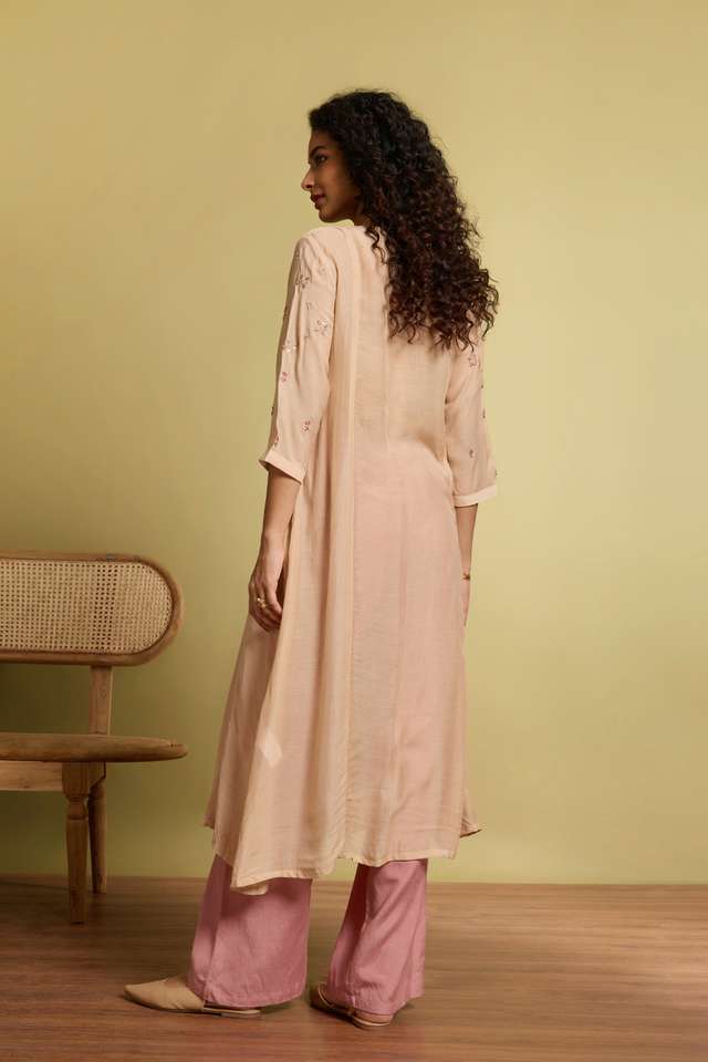 Beige Viscose Embroidered Kurta thumbnail image number null