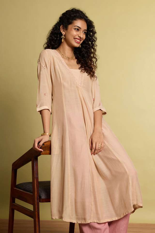 Beige Viscose Embroidered Kurta thumbnail image number null