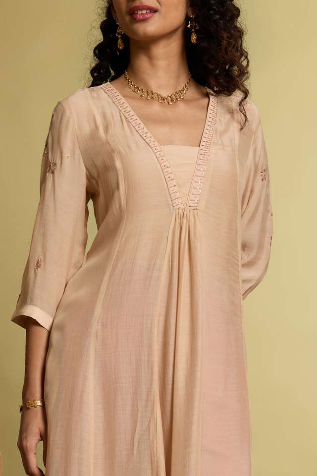 Beige Viscose Embroidered Kurta thumbnail image number null