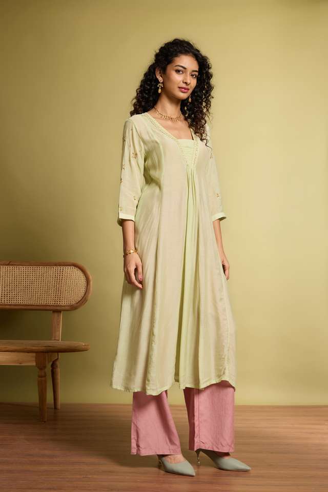 Light Green Viscose Embroidered Kurta thumbnail image number null