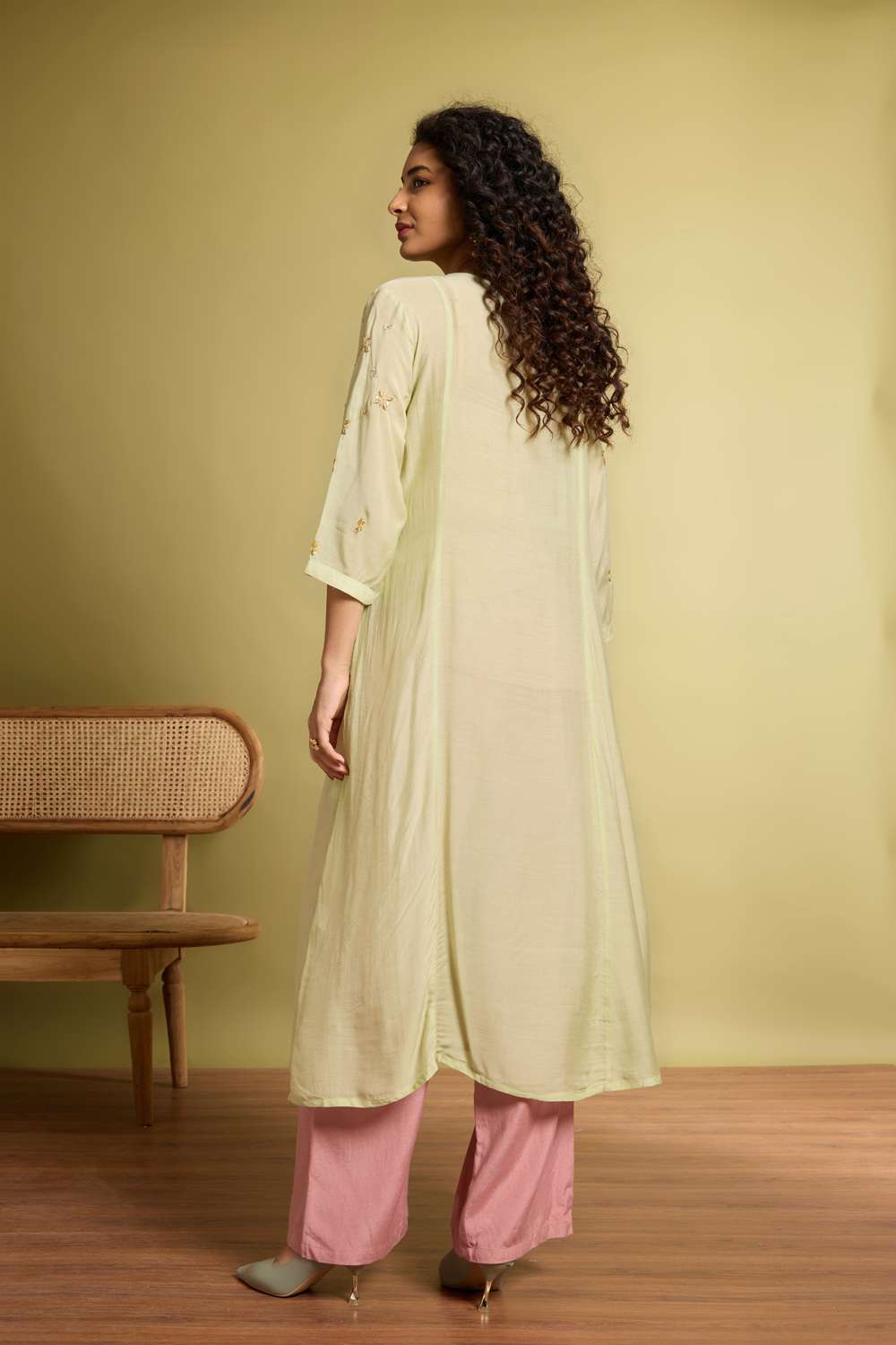 Light Green Viscose Embroidered Kurta image number null