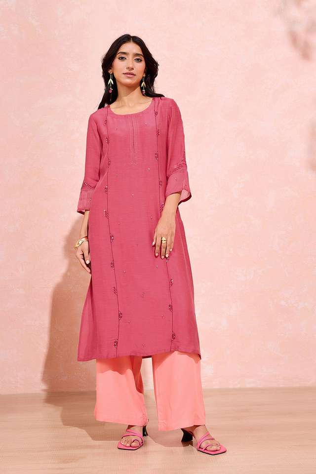 Pink Viscose Embroidered Kurta thumbnail image number null