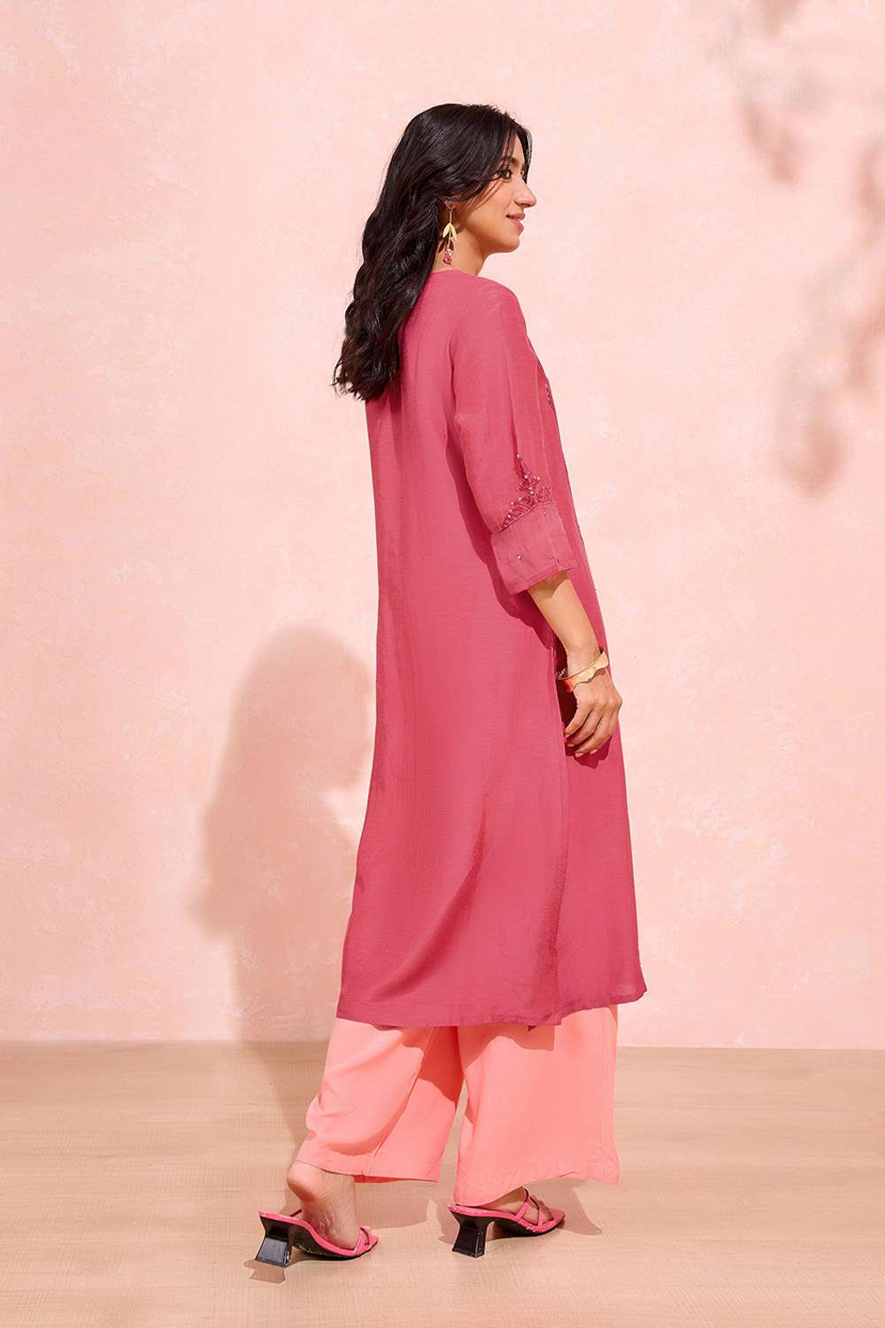 Pink Viscose Embroidered Kurta image number null