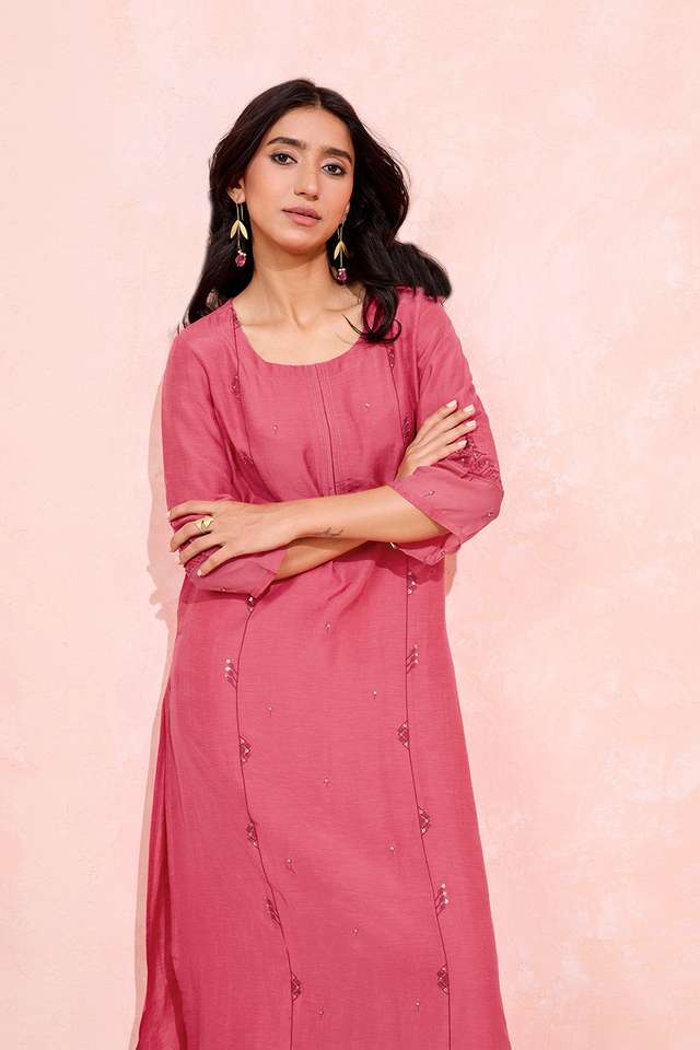 Pink Viscose Embroidered Kurta thumbnail image number null