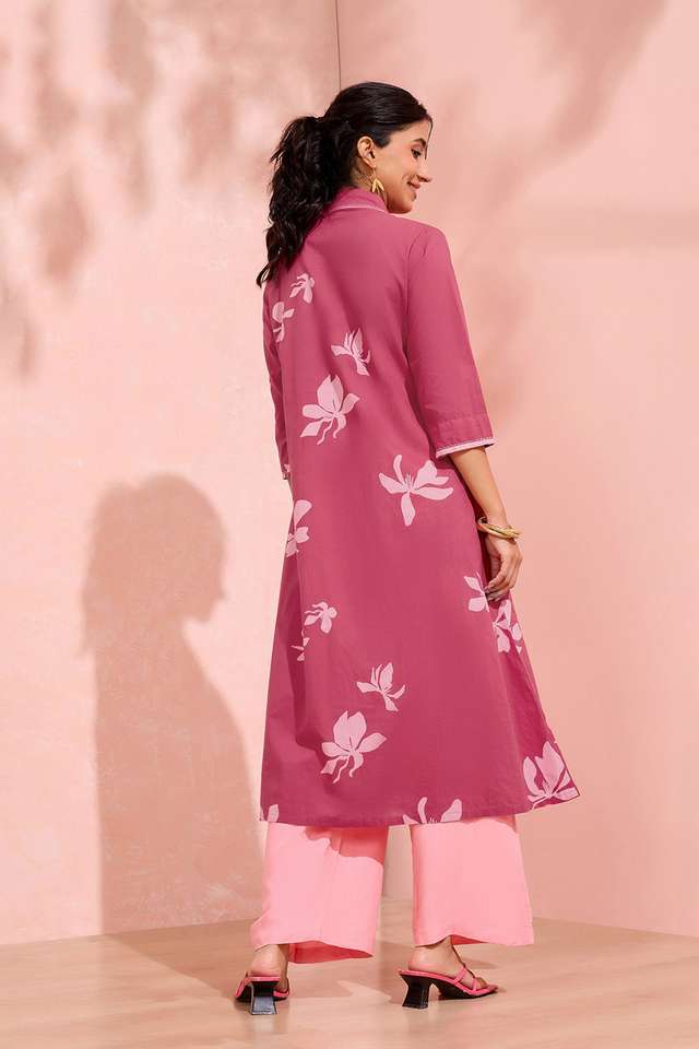 Dark Pink Screen Printed Pure Cotton Kurta thumbnail image number null