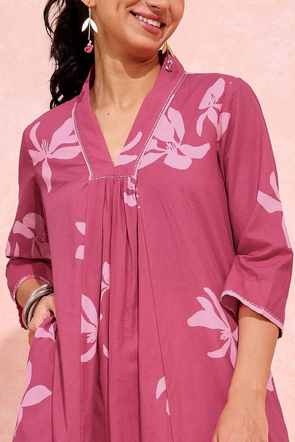 Dark Pink Screen Printed Pure Cotton Kurta image number null