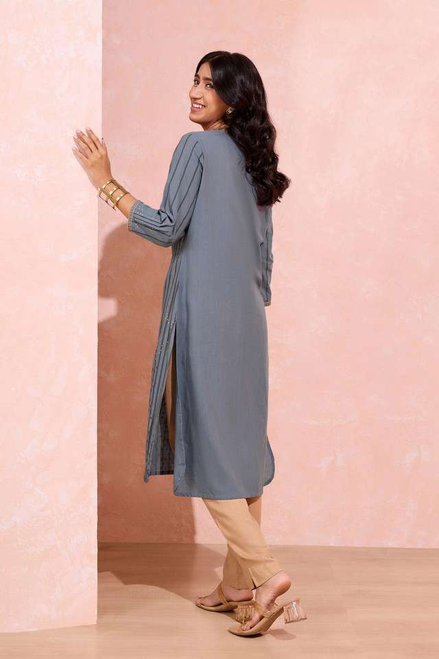 Grey Pure Cotton Printed Embroidery Kurta thumbnail image number null