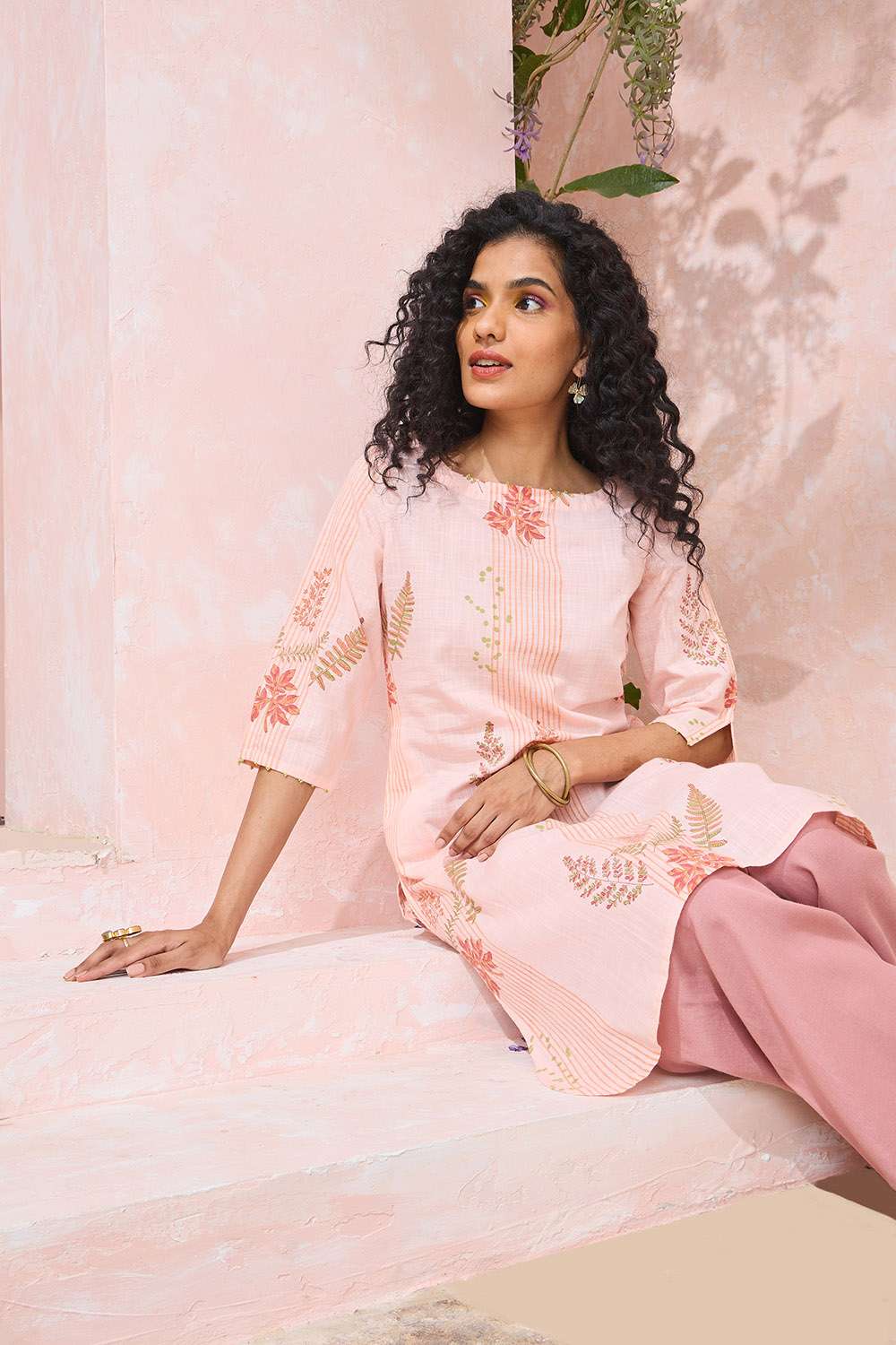 Light Pink Block Printed Pure Cotton Kurta image number null