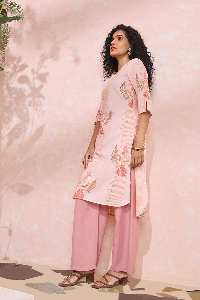 Light Pink Block Printed Pure Cotton Kurta thumbnail image number null