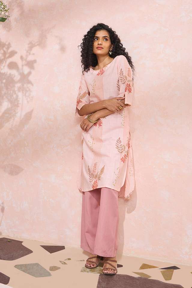 Light Pink Block Printed Pure Cotton Kurta thumbnail image number null