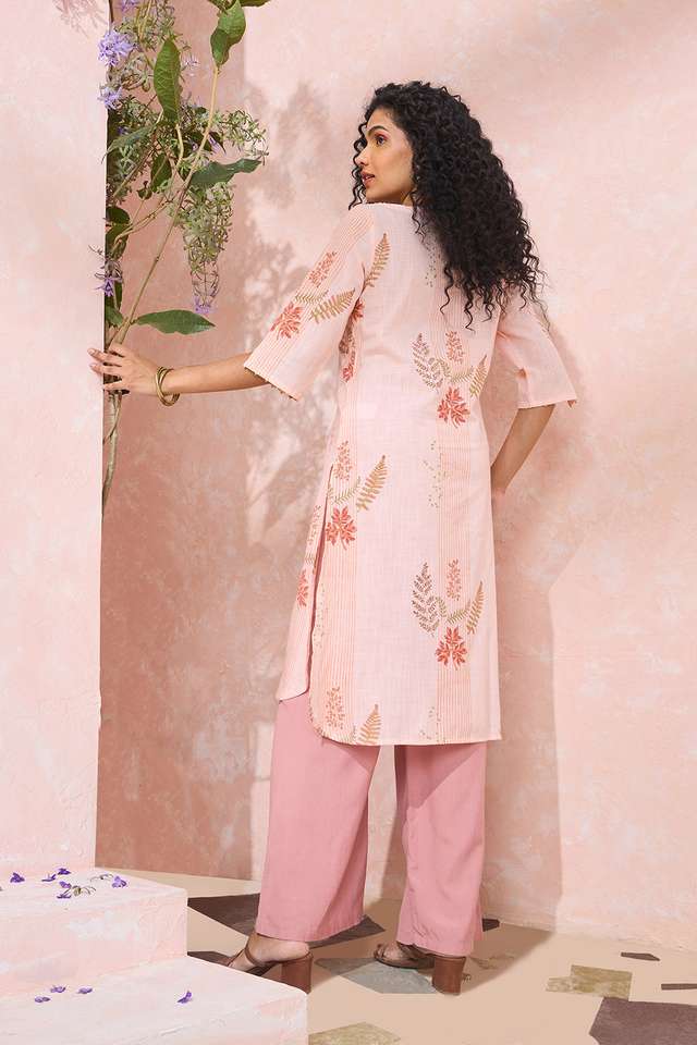 Light Pink Block Printed Pure Cotton Kurta thumbnail image number null