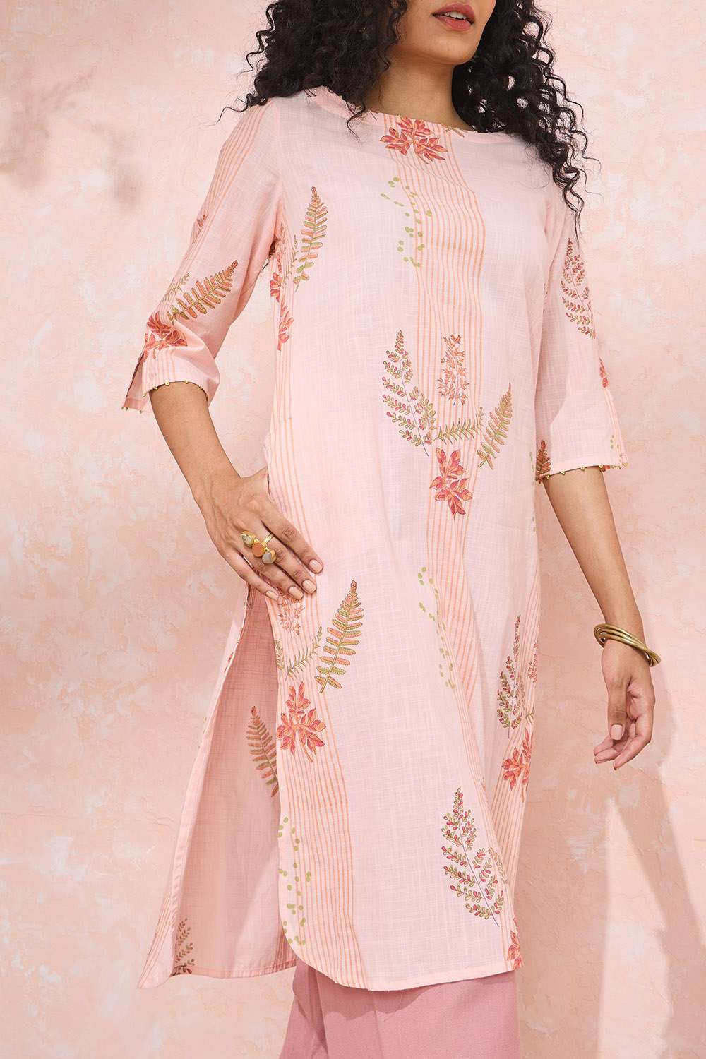 Light Pink Block Printed Pure Cotton Kurta image number null