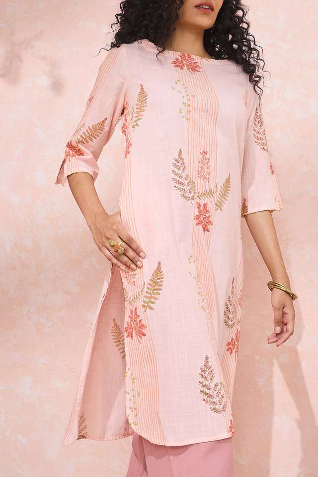 Light Pink Block Printed Pure Cotton Kurta thumbnail image number null