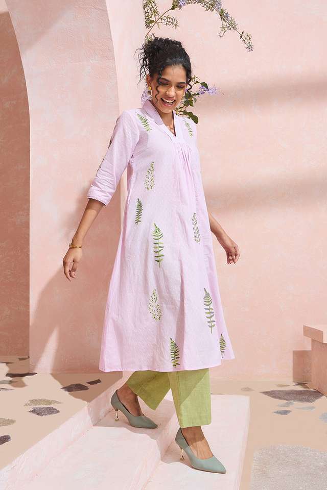 Light Violet Block Printed Pure Cotton Kurta thumbnail image number null