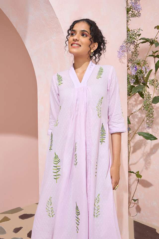 Light Violet Block Printed Pure Cotton Kurta thumbnail image number null