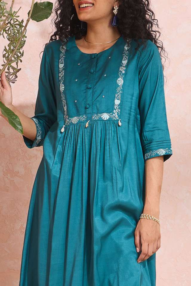 Dark Blue Viscose Embroidered Kurta thumbnail image number null