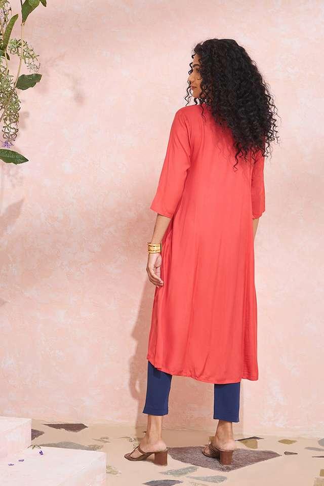 Orange Viscose Embroidered Kurta thumbnail image number null