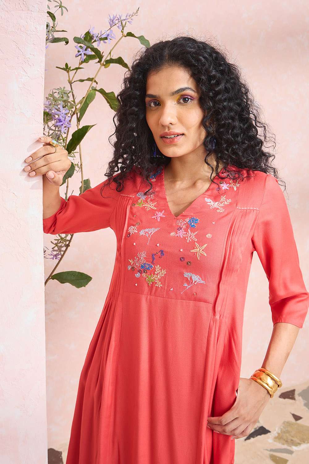Orange Viscose Embroidered Kurta image number null