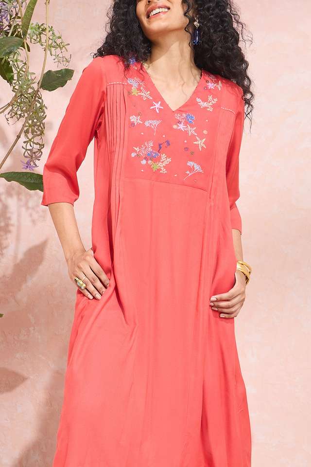 Orange Viscose Embroidered Kurta thumbnail image number null