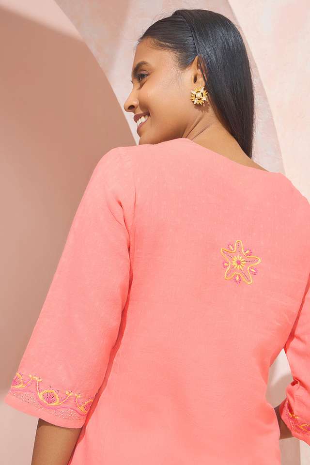 Light Orange Pure Cotton Chikankari Kurta thumbnail image number null