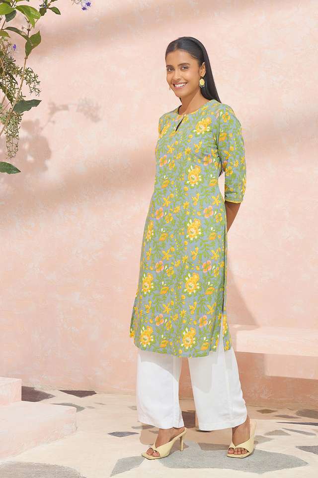 Light Green Screen Printed Pure Cotton Kurta thumbnail image number null