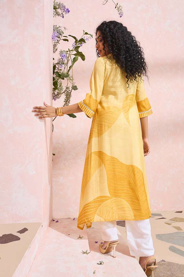 Yellow Printed Viscose Kurta thumbnail image number null
