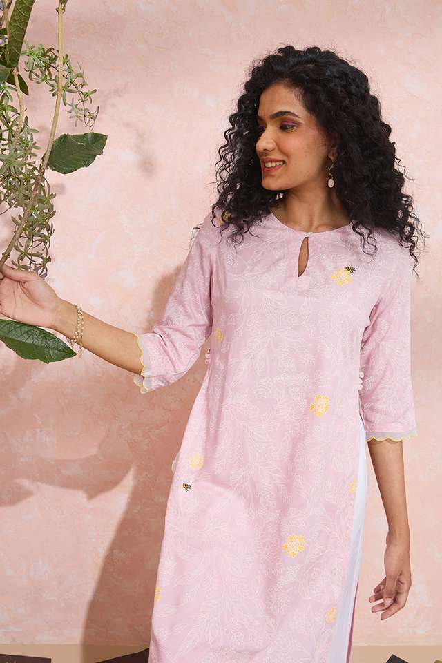 Light Pink Screen Printed Viscose Kurta thumbnail image number null