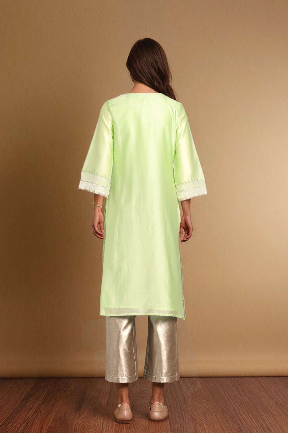 Light Green Pure Silk Cotton Embroidered Kurta image number null