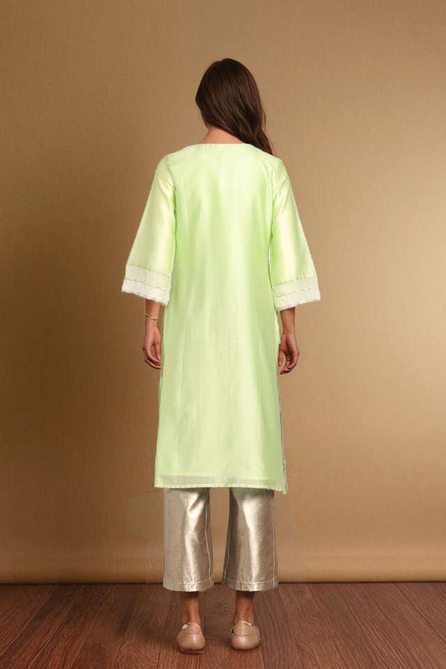 Light Green Pure Silk Cotton Embroidered Kurta thumbnail image number null