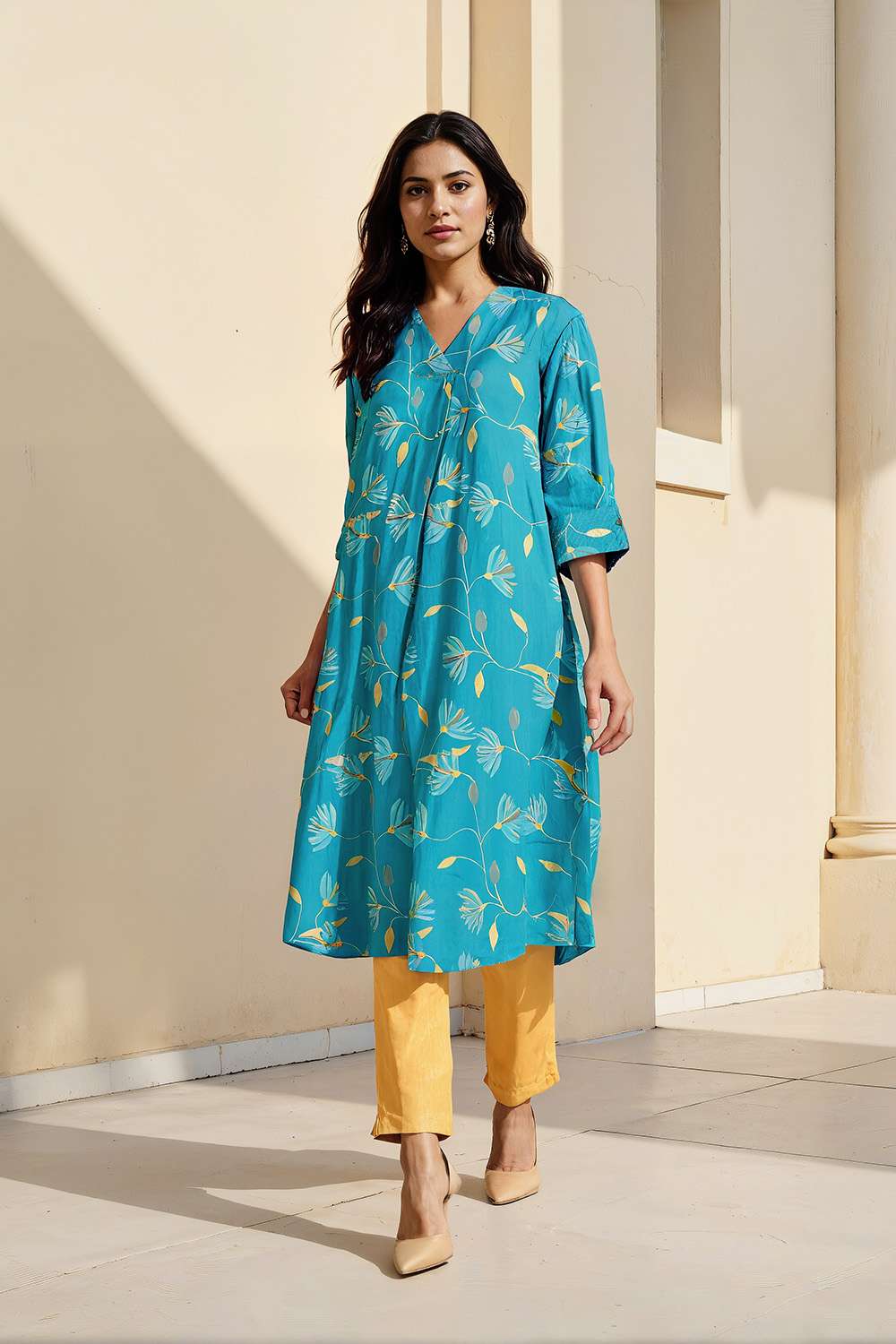 Blue Viscose Embroidered Kurta image number null