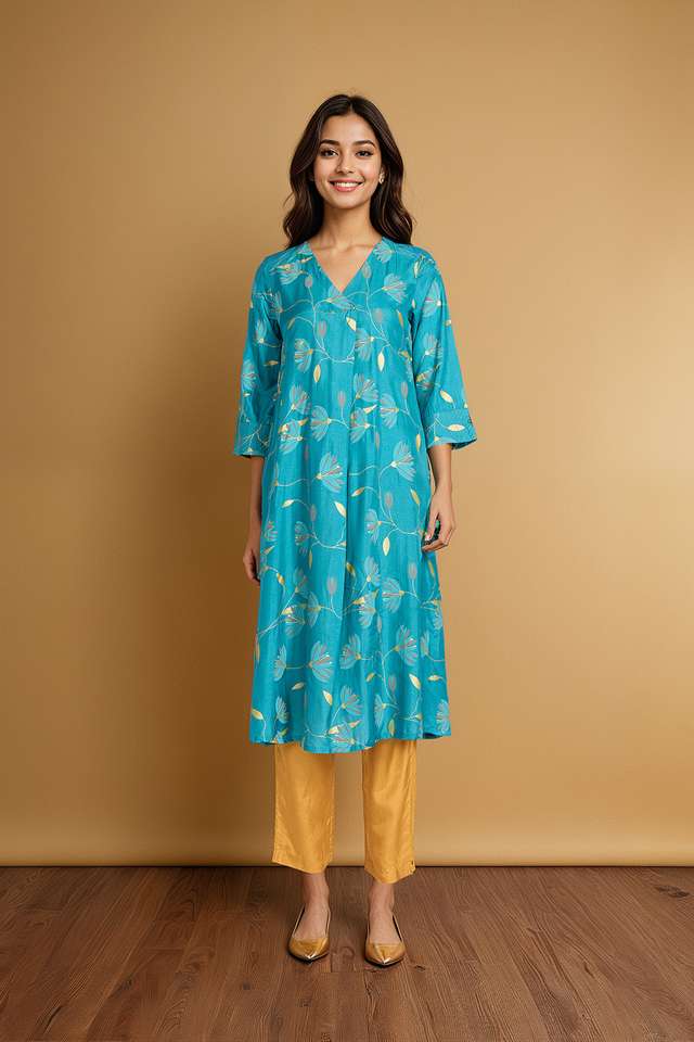 Blue Viscose Embroidered Kurta thumbnail image number null