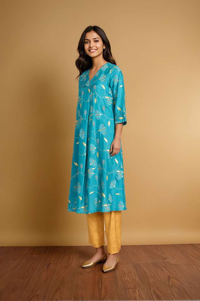 Blue Viscose Embroidered Kurta thumbnail image number null