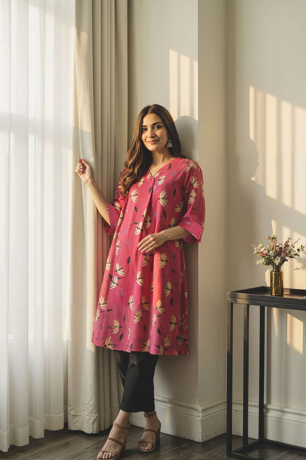 Pink Viscose Embroidered Kurta image number null
