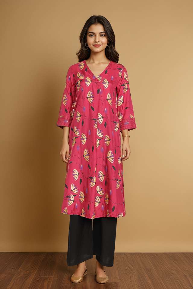 Pink Viscose Embroidered Kurta thumbnail image number null