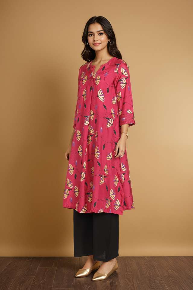 Pink Viscose Embroidered Kurta thumbnail image number null