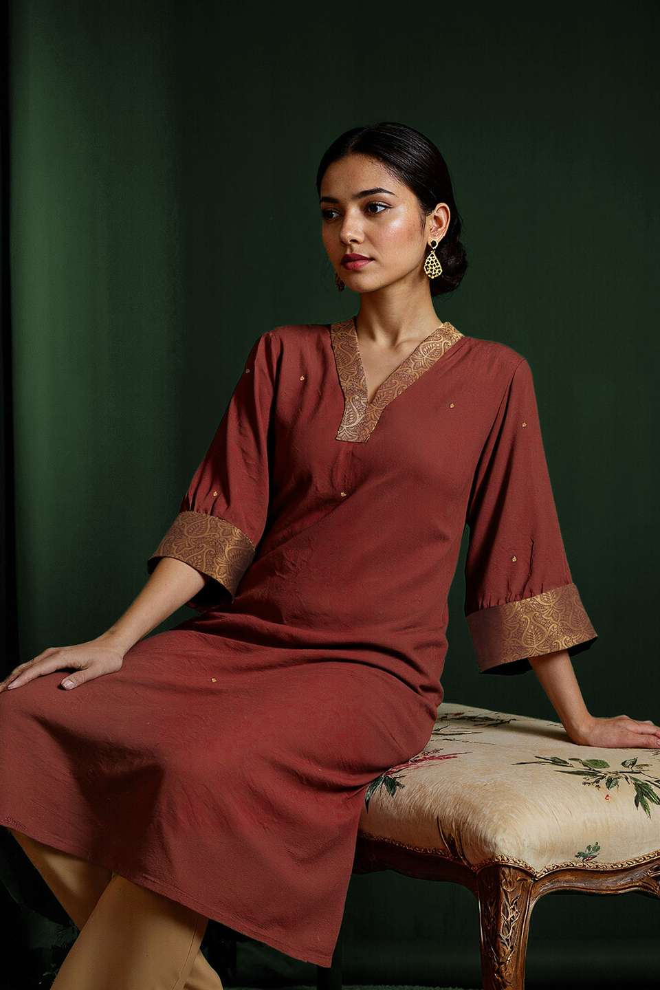 Brown Viscose Sequin Kurta