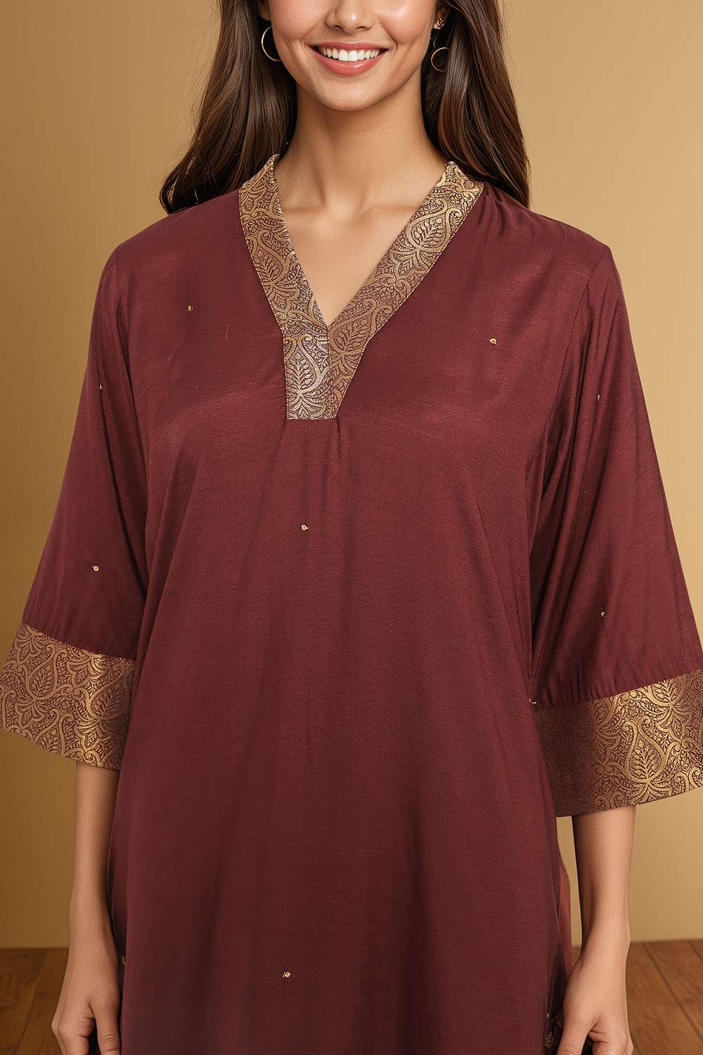 Brown Viscose Sequin Kurta image number null