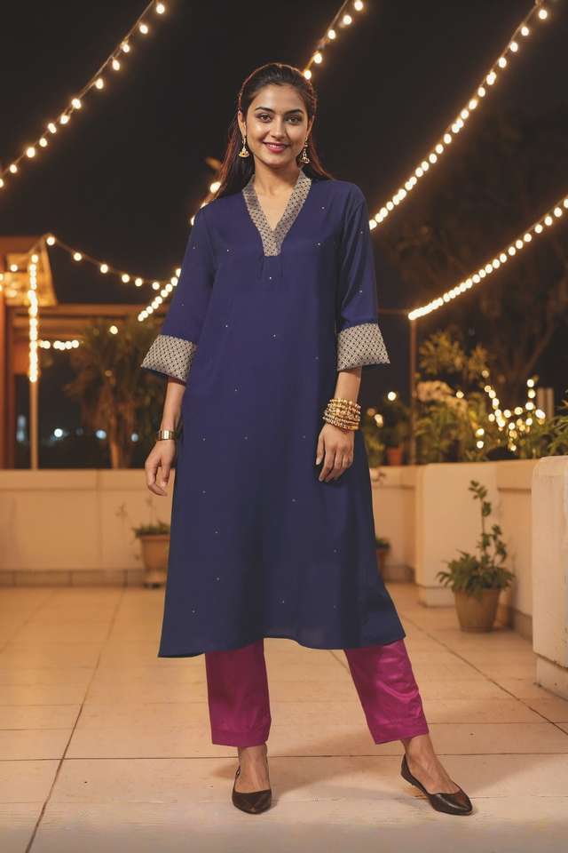 Blue Viscose Sequin Kurta