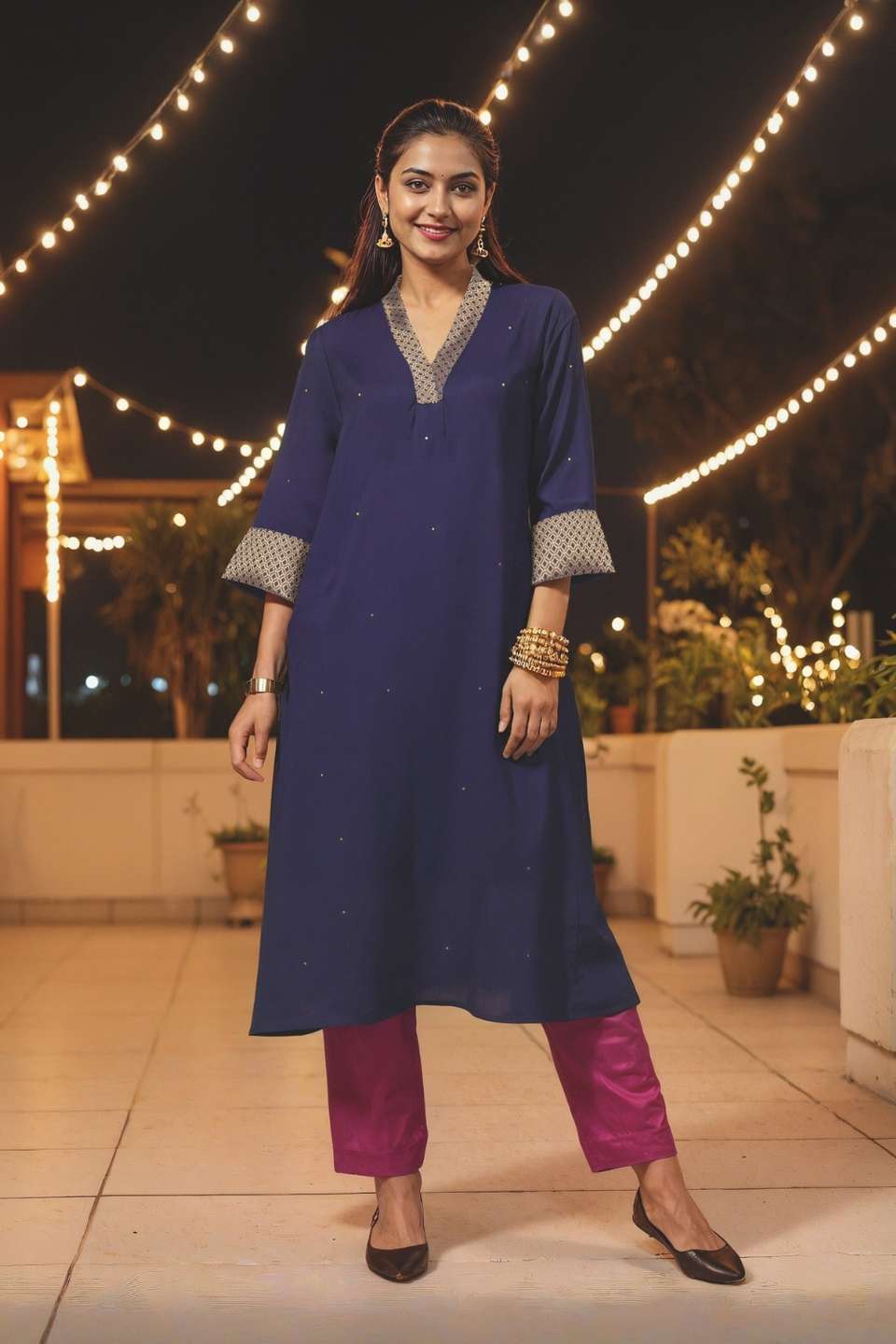 Blue Viscose Sequin Kurta