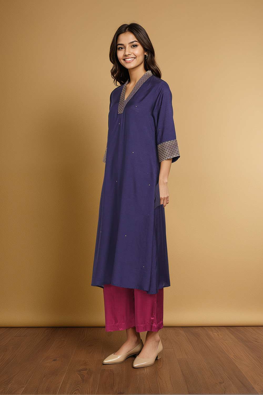 Blue Viscose Sequin Kurta image number null