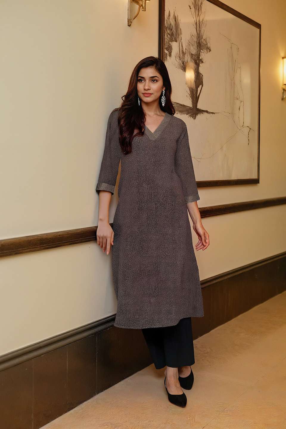 Black Embroidery Pure Cotton Kurta