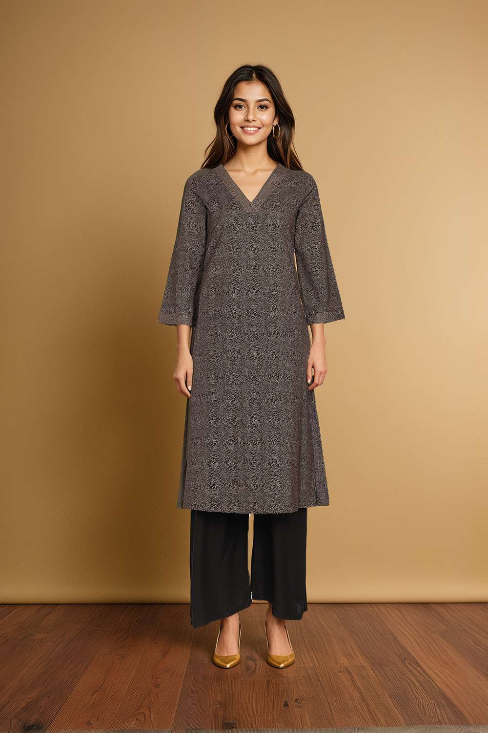 Black Embroidery Pure Cotton Kurta image number null