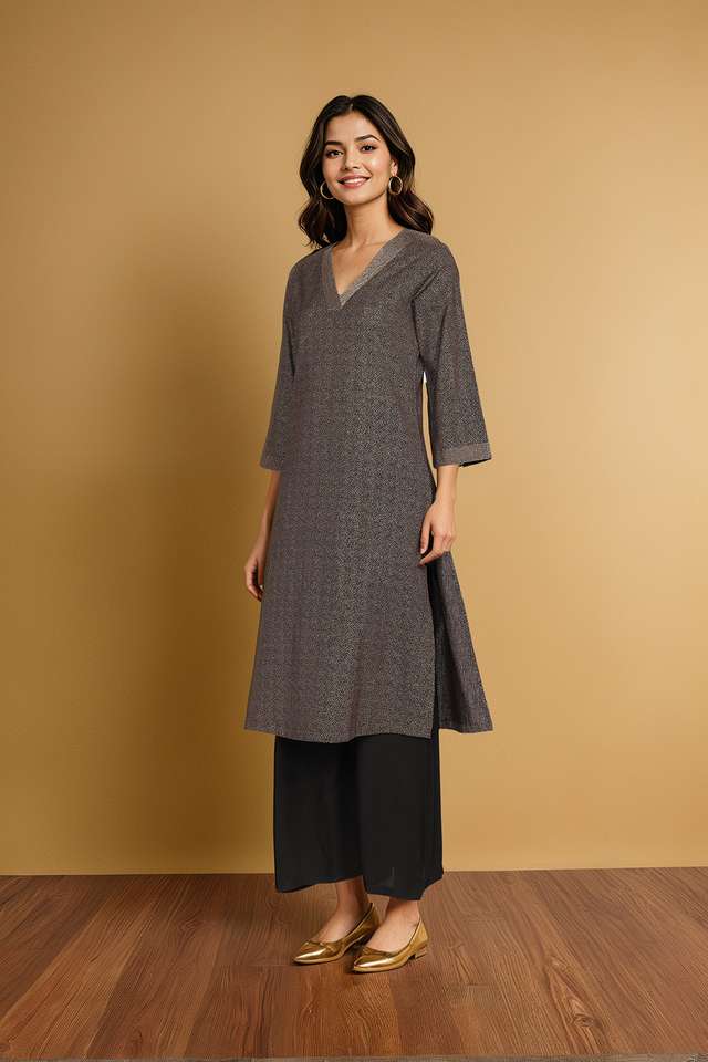Black Embroidery Pure Cotton Kurta thumbnail image number null