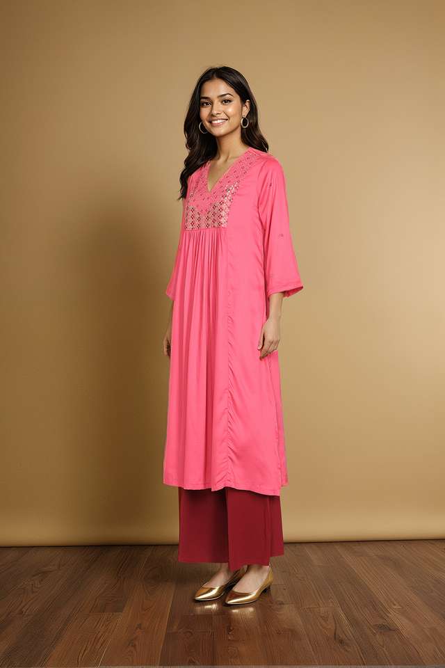 Pink Embroidered Modal Kurta thumbnail image number null