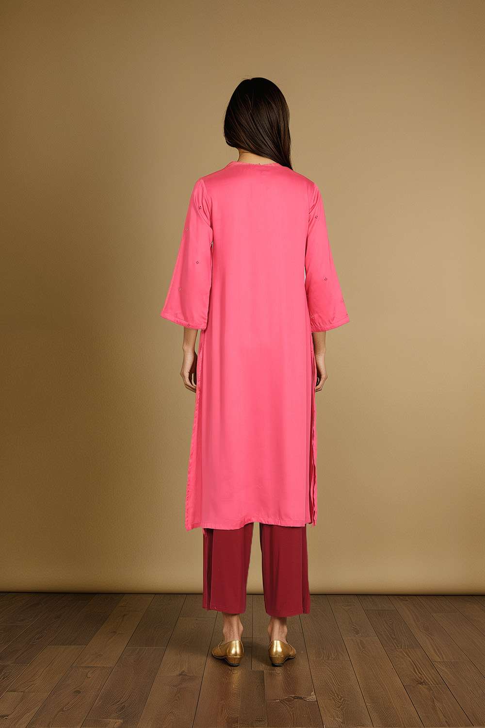 Pink Embroidered Modal Kurta image number null