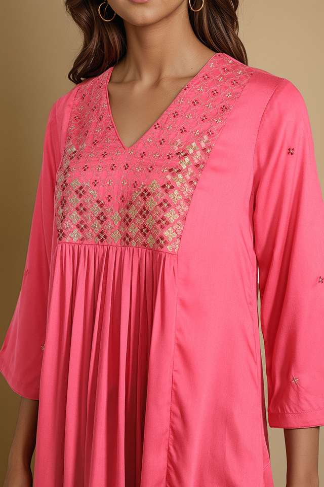 Pink Embroidered Modal Kurta thumbnail image number null