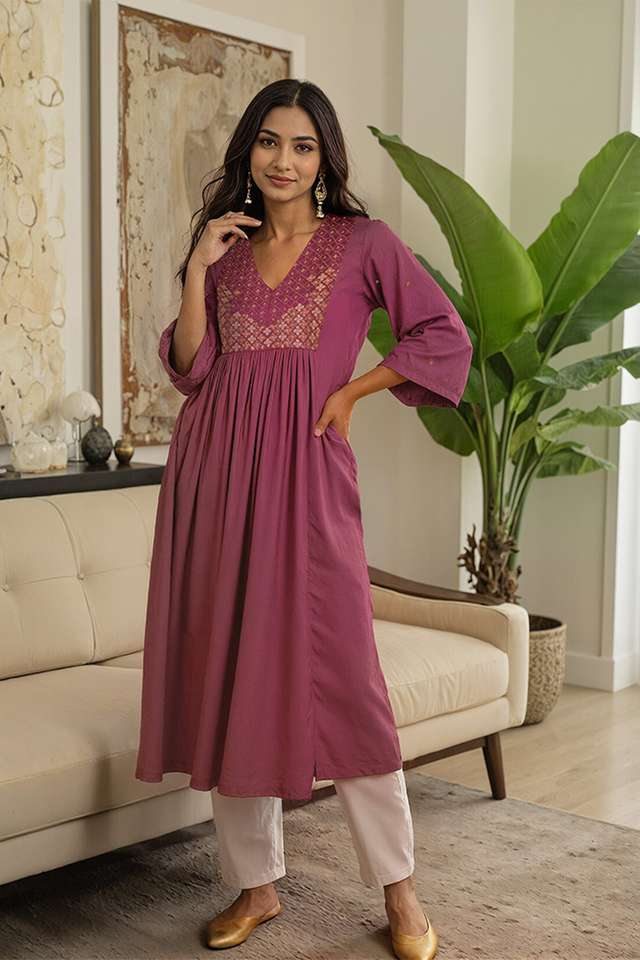 Violet Embroidery Modal Kurta image number