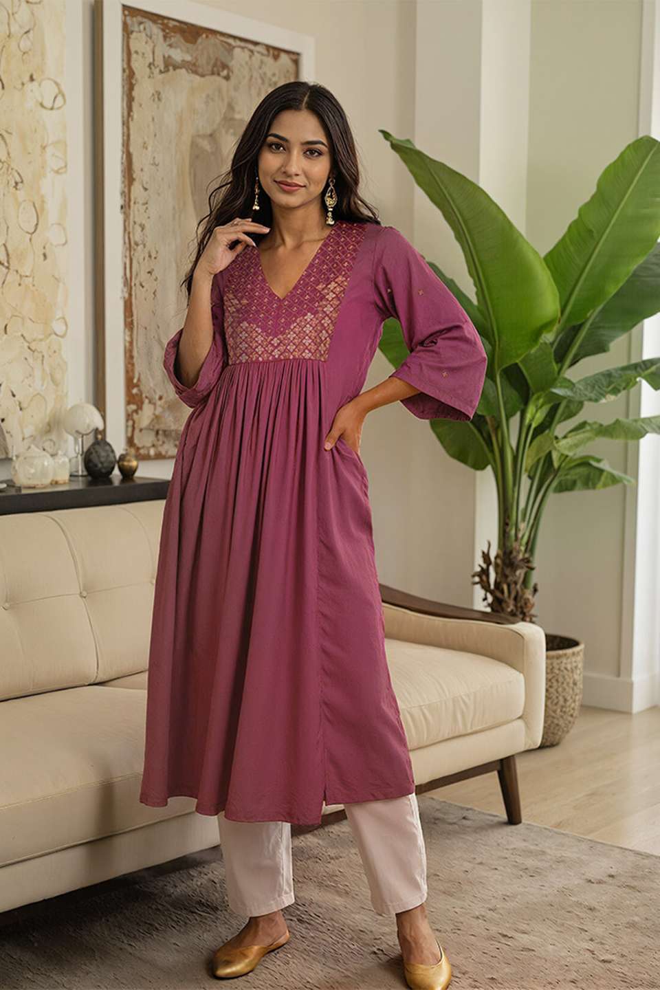 Violet Embroidery Modal Kurta